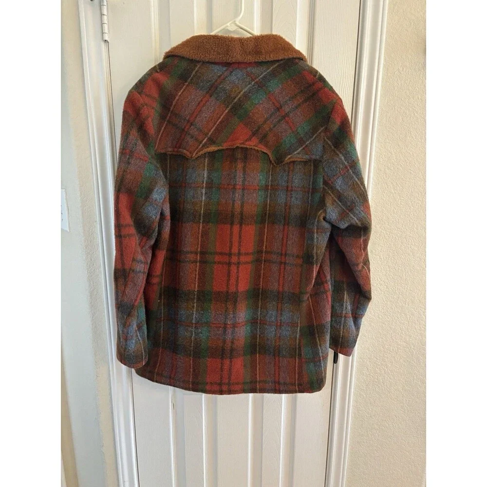 Vintage Pioneer Wear Plaid Wool Jacket 44L Sherpa Lined Western Ranch Coat USA